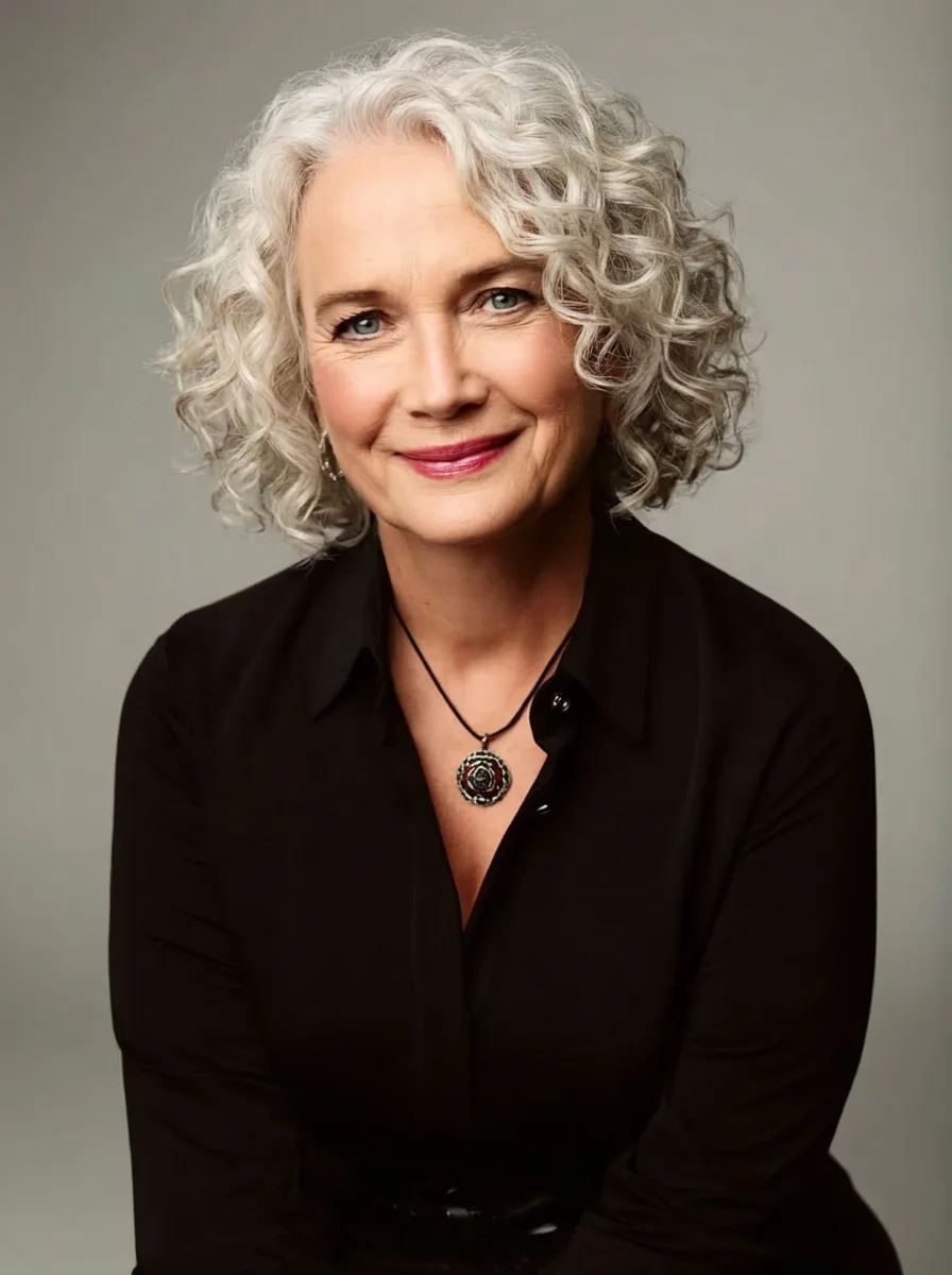 Silver Frost Curly Bob with Lush Volume